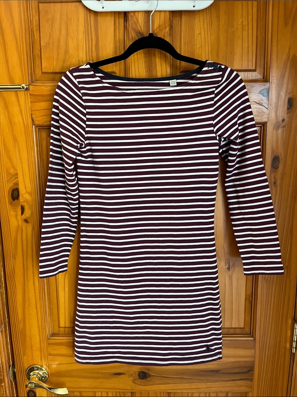 Jack Wills Maroon and White Striped Long Sleeve Dress